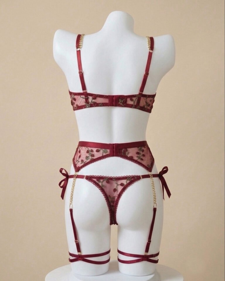 ruby red stocking pantybra set bk