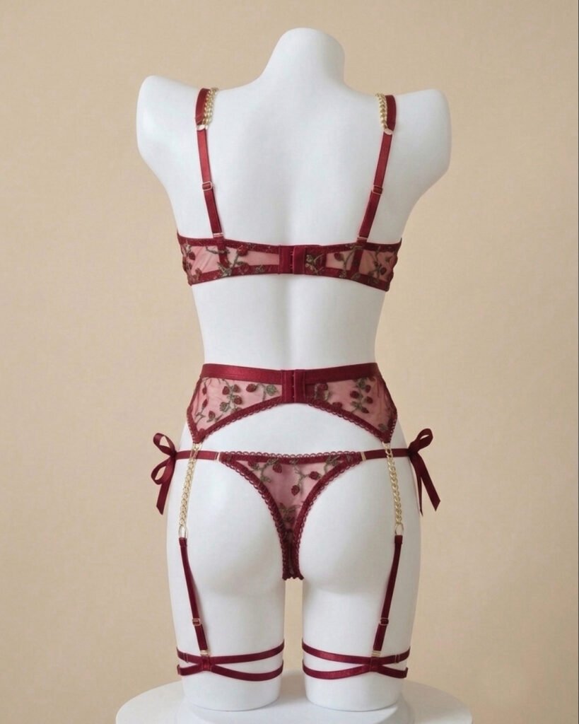 ruby red stocking pantybra set bk