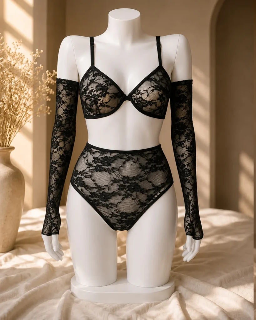 Bridal lace lingerie set with gloves