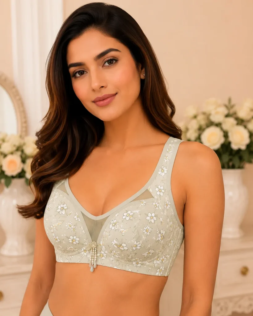 A well-fitted cotton net padded bra showing the correct bra size